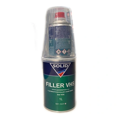 грунт акриловый solid filler vhs low voc 4:1 серый, с отвердителем по 1,25 л
