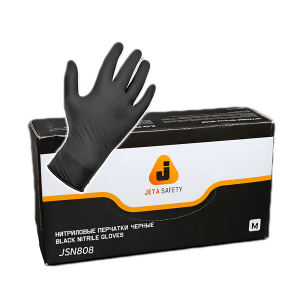 нитриловые перчатки jetapro черные одноразовые, размер m