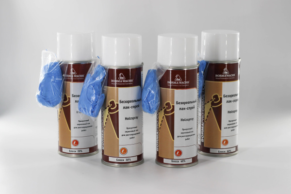 лак-спрей акриловый безореольный borma holzspray acrilic цвет прозрачный блеск 30% 400 мл комплект