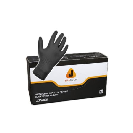 перчатки нитриловые одноразовые jetapro размер m, черный, 100шт/упак