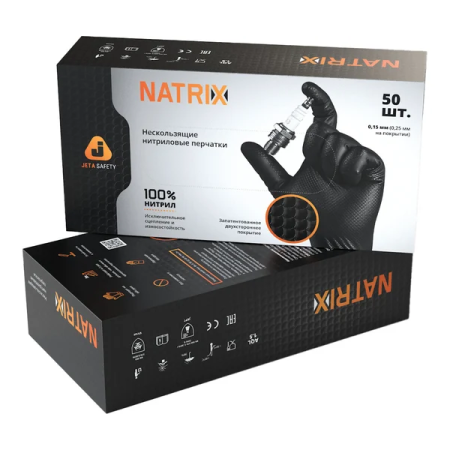 перчатки нитриловые natrix290 размер m,  длина 290 мм, упак. 50 шт., черный