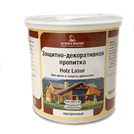 пропитка защитно-декоративная borma holz lazur цвет прозрачный 750 мл